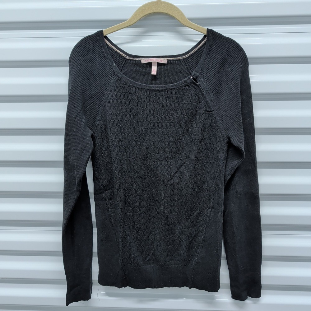 Victoria's Secret Sweater Size L Large Womens Black Cotton Blend Zip Detail Knit — photo 2